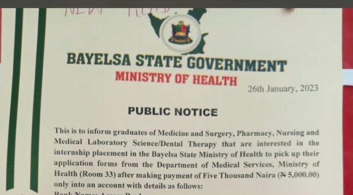 New Dates for Bayelsa State Ministry of Health Internship Interview