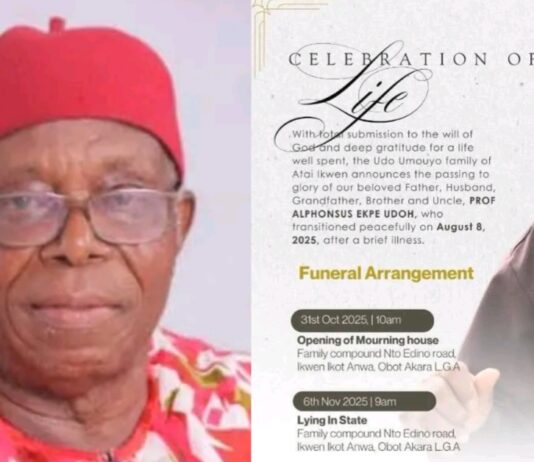 Prof. Alphonsus Ekpe Udoh Goes Home: A Celebration of Life, Legacy, and Impact